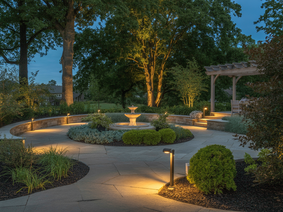 A well-lit Springfield garden showcasing outdoor lighting installation by Complete Electrical.